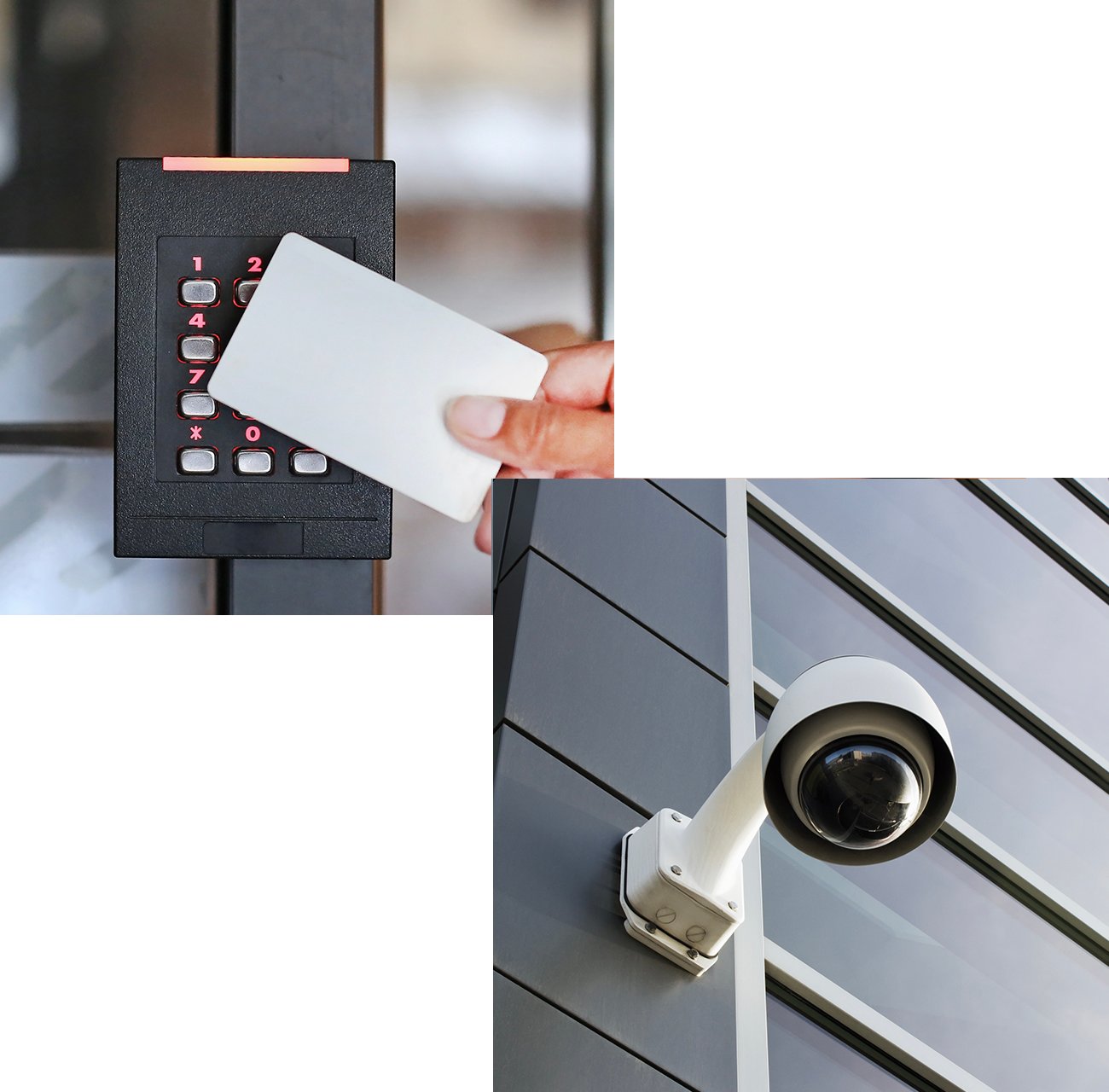 Keycard entry system and security camera outside building